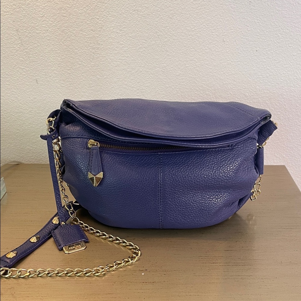 Perlina Violet Leather Crossbody Bag with Gold Chain